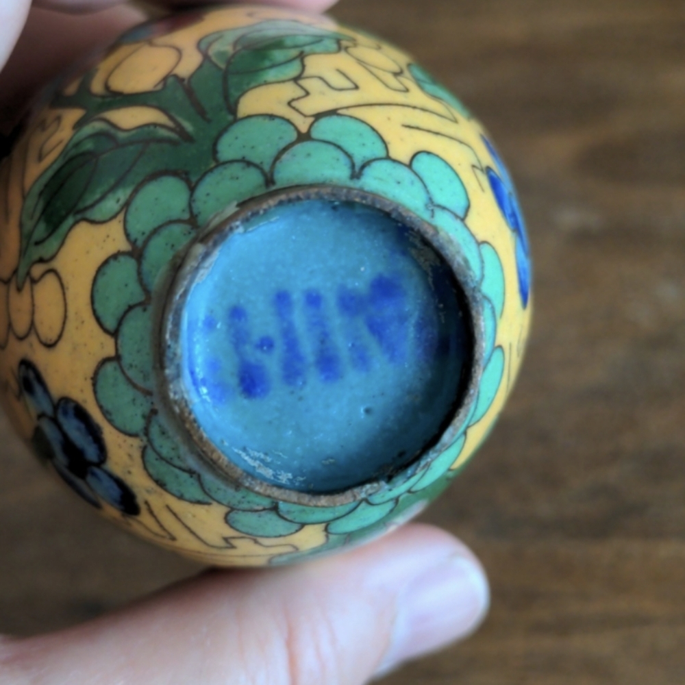 Vintage Real Glass Cloisonne Floral Vase, Chinese Antiques - Picture 7 of 11